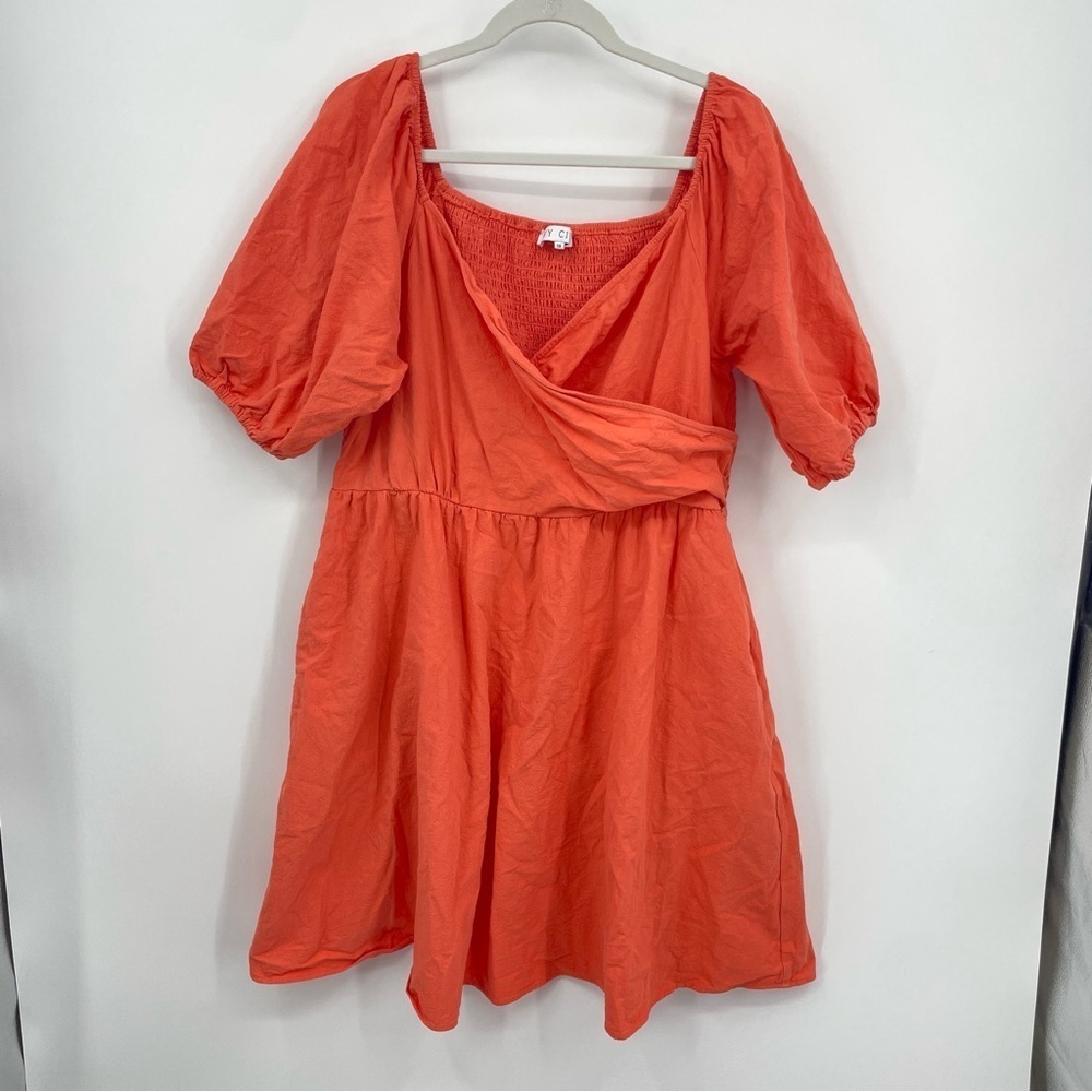 Ivy City Orange Puff Sleeve Midi Dress Size 1X 100% cotton